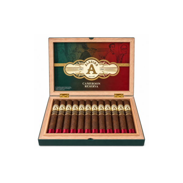 an open box of cameroon reserva cigars from aladino