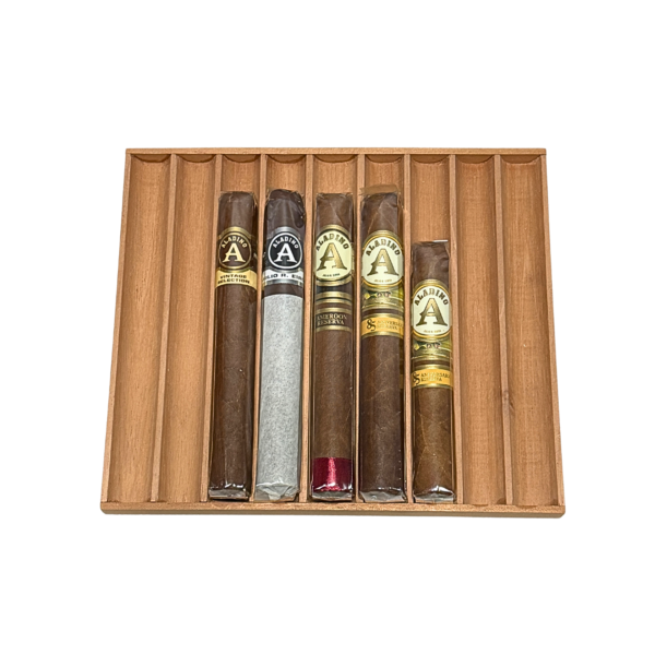 A sampler of cigars from Aladino including the cameroon reserva, sumatra le, 85th anniversary, and vintage selection