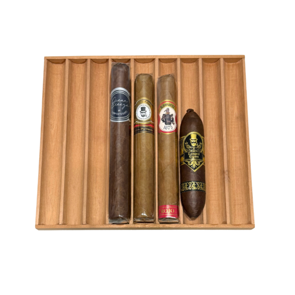a sampler of Lampert cigars including the ocean breeze, oro don patron, edicion rojo, and oro short perfecto